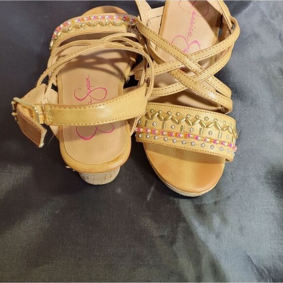 JESSICA SIMPSON LITTLE/BIG GIRL'S FALLON CORK-WRAPPED MIDSOLEWEDGE SANDAL SHOES - Picture 11 of 15